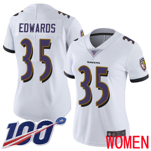 Baltimore Ravens Limited White Women Gus Edwards Road Jersey NFL Football #35 100th Season Vapor Untouchable->youth nfl jersey->Youth Jersey